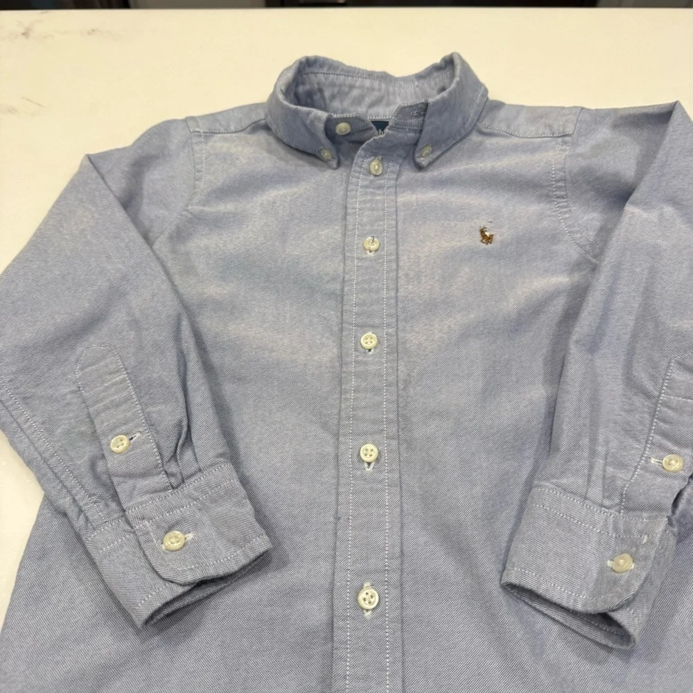 Ralph Lauren Boys 2 Pcs Set Blue Oxford Shirt & Red Ribbed Pullover Sz 4T